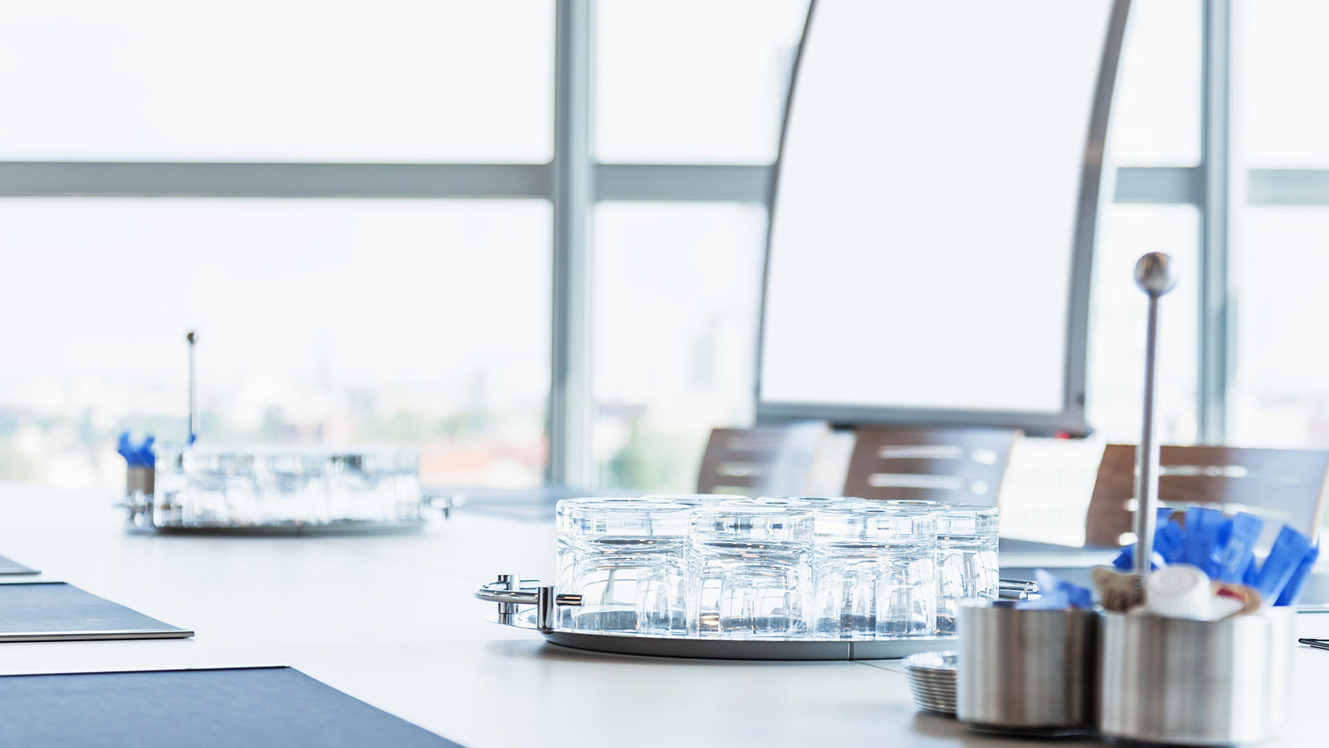 refreshments on an office conference table