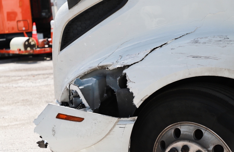 Damaged semi truck after an accident