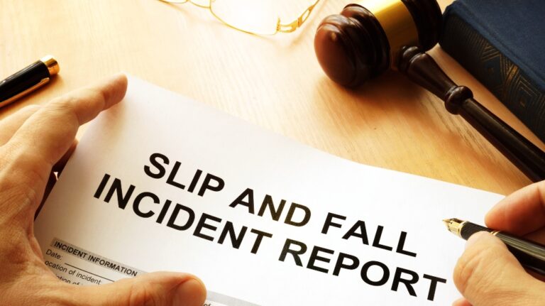 Slip and fall injury report on a table