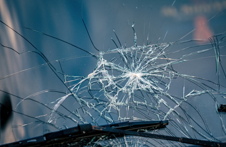 Broken car windshield